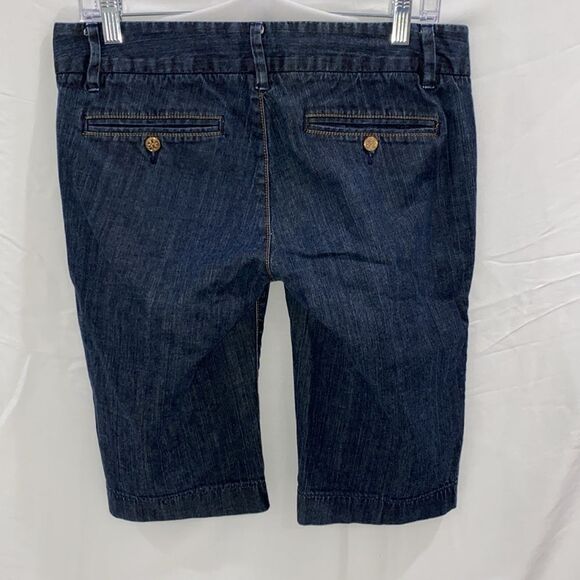 Tory Burch Dark Blue Trouser Shorts Gold Tone Signature Button Zipper Closure - Picture 4 of 14